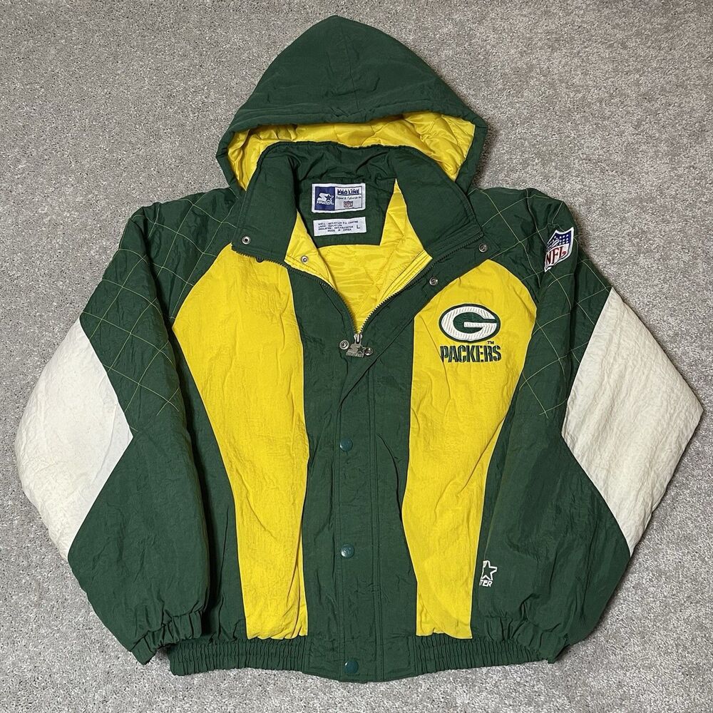 Vintage Green Bay Packers Pro Line Starter Jacket Hooded Puffer Full Zip Mens L